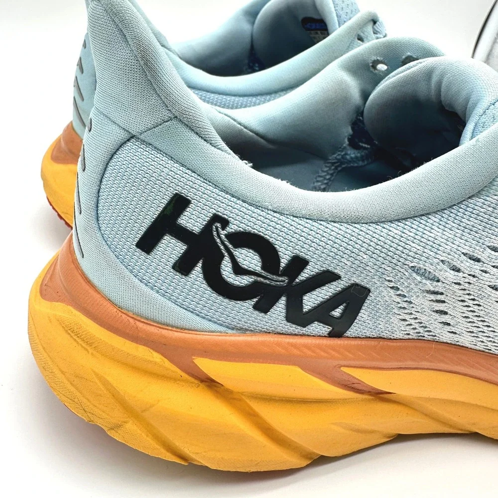 Hoka One One Clifton 8 Summer Song/Ice Flow Women Running Shoes Blue Orange 8.5
